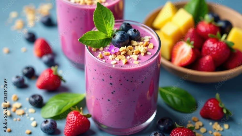 Refreshing Berry and Tropical Fruit Smoothie in Glass Refreshing Berry and Tropical Fruit Smoothie in Glass