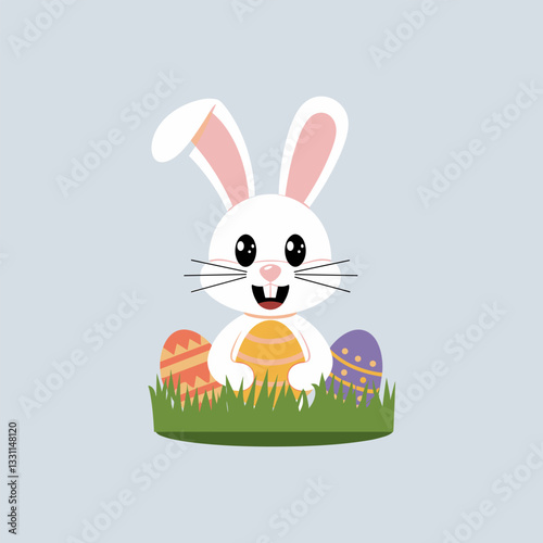 Adorable Easter Bunny Holding a Basket of Colorful Eggs