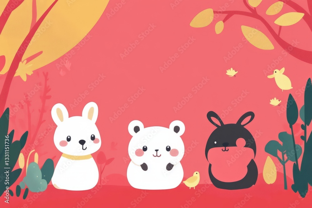 Naklejka premium simple vector background wallpaper of cute animals