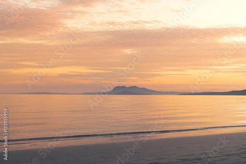 a calm sea with a serene landscape