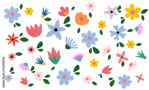 bold colourful flower leaves retro groovy style background perfect children graphic design set