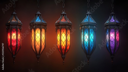 Wallpaper Mural Five hanging lanterns with colorful stained glass. Torontodigital.ca