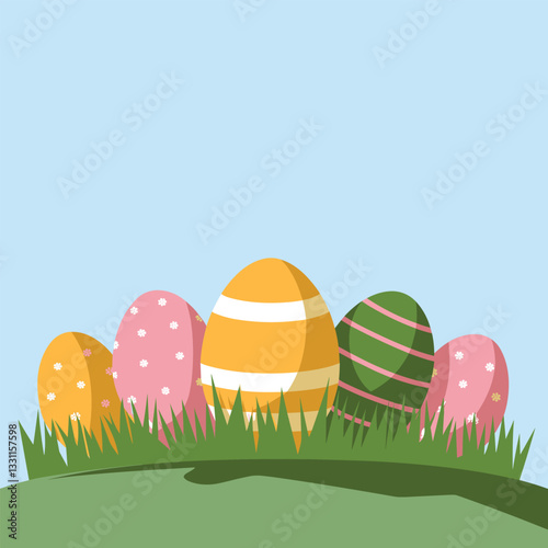 Pastel and Vibrant Easter Eggs in Soft Grass