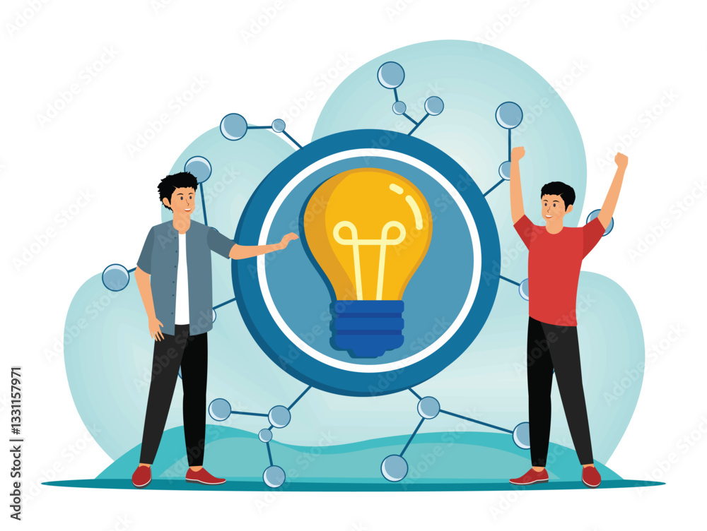 Teamwork Result. Collaborative Team with Bright Idea Concept Featuring Light bulb and Connections. Teamwork Result. Collaborative Team with Bright Idea Concept Featuring Light bulb and Connections.