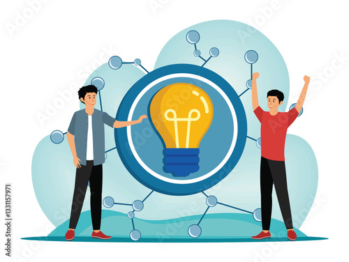 Teamwork Result. Collaborative Team with Bright Idea Concept Featuring Light bulb and Connections.