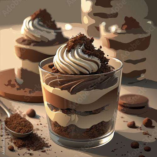 Create a food photography scene featuring for National Chocolate Parfait Day