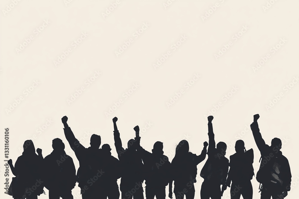 several people silhouette figures in protest, standing with their arms raised in defiance, clenched fists, or holding protest signs several people silhouette figures in protest, standing with their arms raised in defiance, clenched fists, or holding protest signs