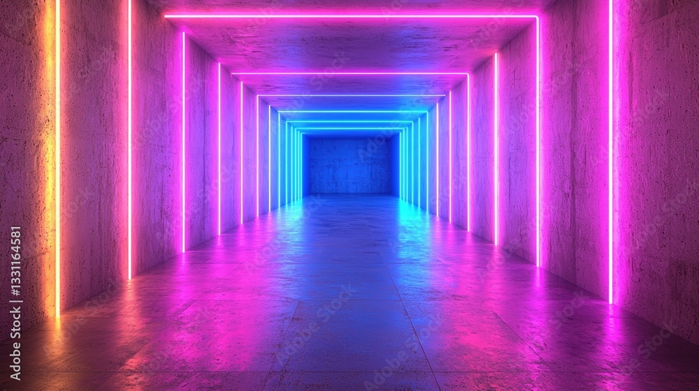 futuristic neon lit corridor with vibrant pink and blue lights creating cinematic atmosphere futuristic neon lit corridor with vibrant pink and blue lights creating cinematic atmosphere
