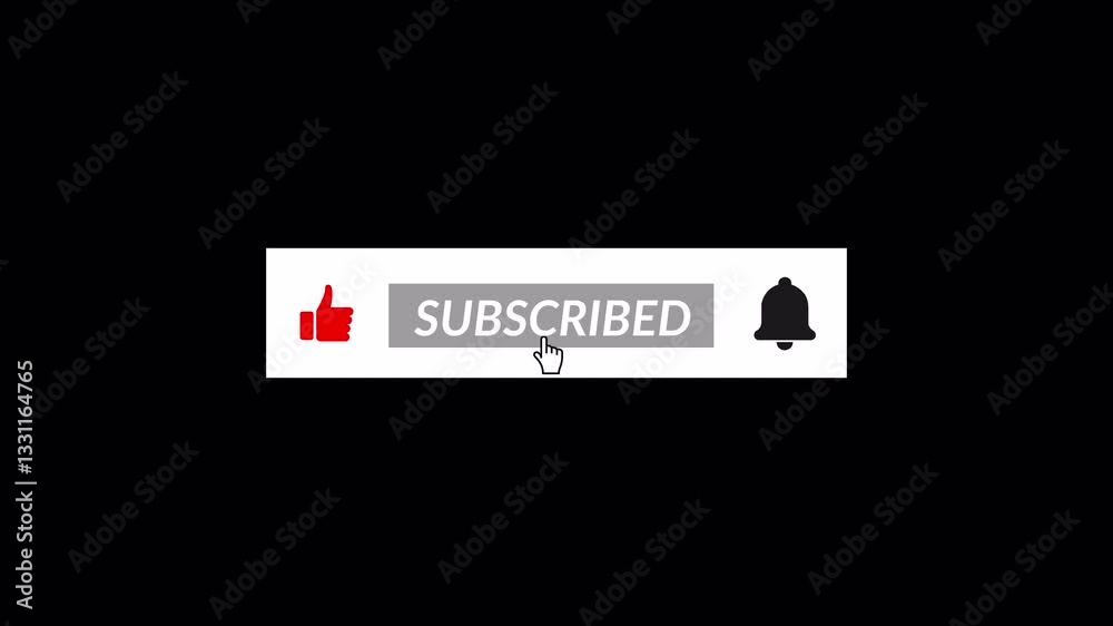 Animation of likes subscribe or bell icon button on black background for you tube channel, you tube channel promotion likes subscribe notification icon sign. 