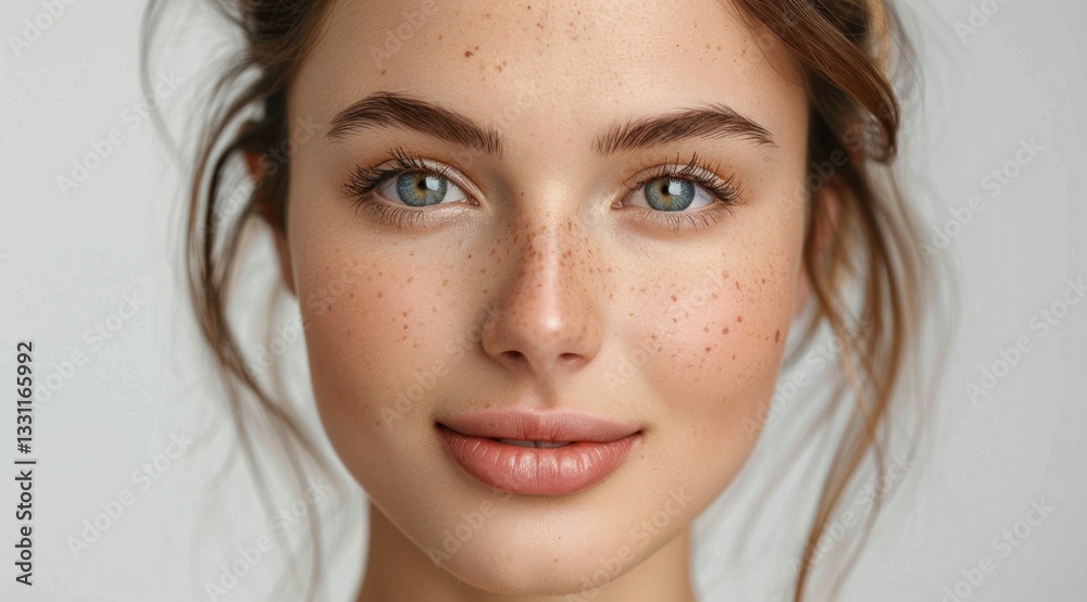 Fototapeta premium Portrait of a Smiling Woman with Freckles