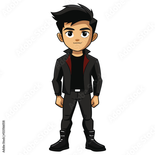 Cartoon police officer illustration of a standing policeman in uniform with a gun