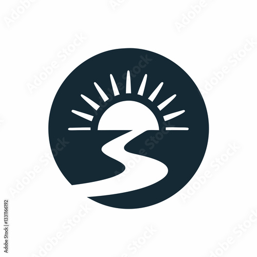 Sunrise Over River Vector Logo.