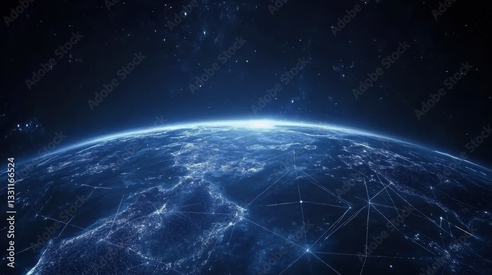 Fototapeta premium Stunning Night View of Earth from Space Showing City Lights and Starry Atmosphere