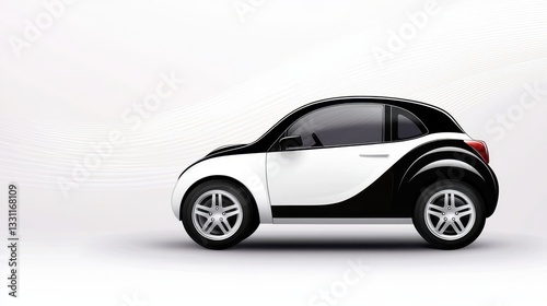 A simple black-and-white car icon with clean lines and smooth curves, representing eco-friendly transportation in a minimalistic design.