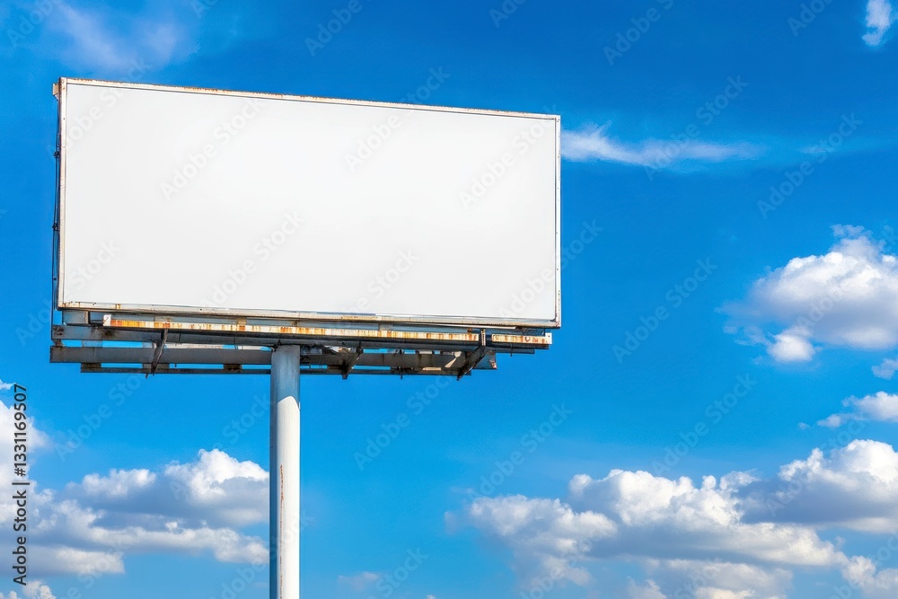 Blank Billboard Against Blue Sky with Clouds - Outdoor Advertising Space Blank Billboard Against Blue Sky with Clouds - Outdoor Advertising Space