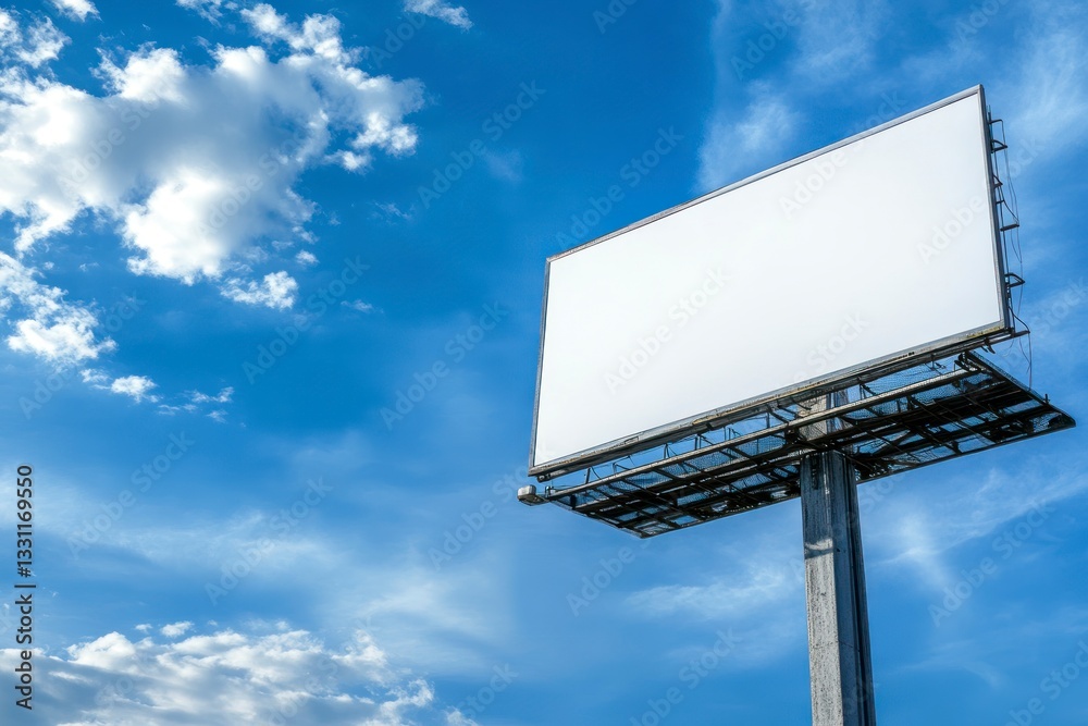 Billboard with Blank Space Against a Bright Blue Sky for Advertising