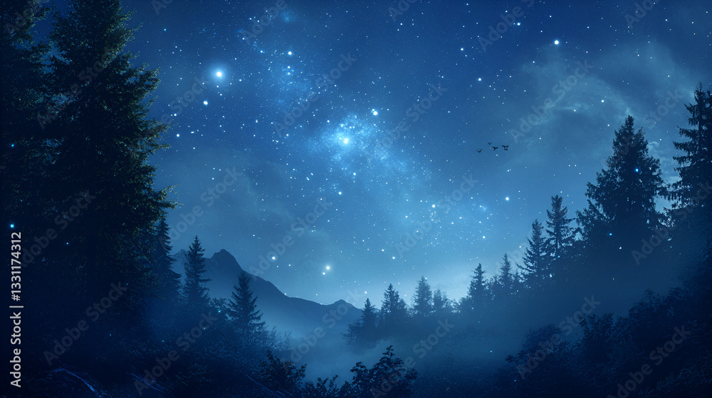 Fototapeta premium A Starry Night Sky With A Visible Milky Way Leaving Copy Space