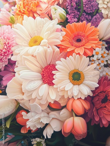 Beautiful and Colorful Floral Arrangement Featuring Various Blooms, Perfect for Celebrations, Events, or Home Decor with Vibrant Colors and Textures