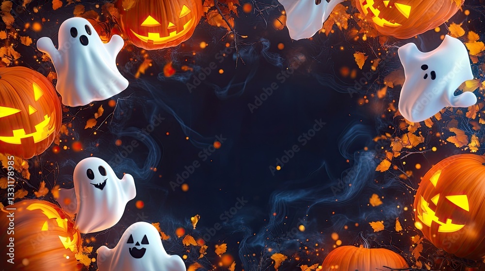 Halloween pumpkin and ghost decoration frame background Halloween pumpkin and ghost decoration frame background
