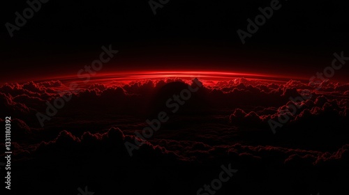 Red Glowing Horizon Over Dark Cloudscape at Night
