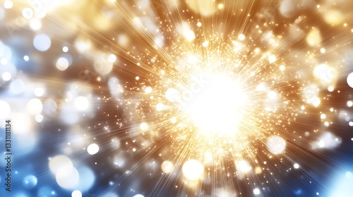 Bright glowing light burst explosion with bokeh.