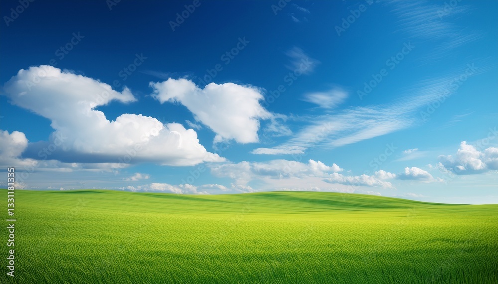 a minimalist landscape painting featuring a serene blue sky with white clouds and a green field a minimalist landscape painting featuring a serene blue sky with white clouds and a green field