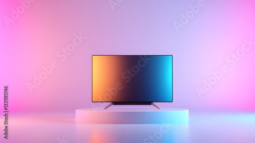 Modern TV on a pedestal with vibrant gradient background
