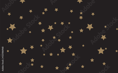 Gold star pattern vector, scattered stars on a dark gray background.  Varied star sizes and orientations.  Simple, whimsical design.  Perfect for festive backgrounds, holiday decorations