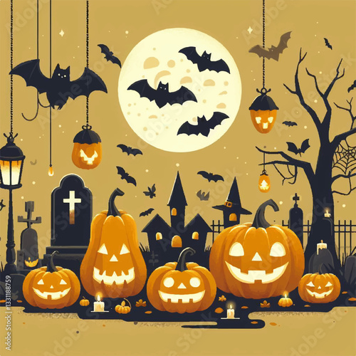 halloween background with pumpkin and bats