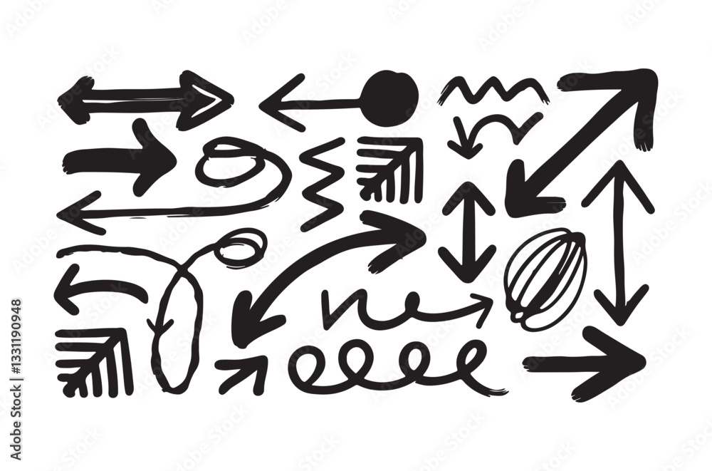 Hand-Drawn Abstract Arrows | Grunge Sketch Arrow Set | Ink Doodle Direction Signs Hand-Drawn Abstract Arrows | Grunge Sketch Arrow Set | Ink Doodle Direction Signs