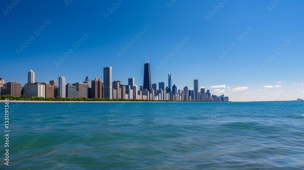 Chicago Skyline Panorama from Lake Michigan on a Sunny Day Chicago Skyline Panorama from Lake Michigan on a Sunny Day