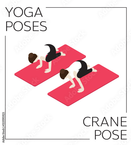 Yoga Pose Crow Crane Isometric Vector Set