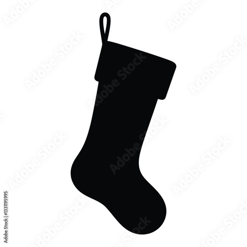 Stocking Silhouette, Vector, Icon, Logo, White Background.