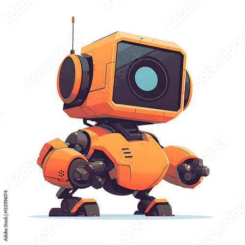 Cute Robot Illustration: An adorable robot design features a friendly expression, symbolizing futuristic technology and artificial intelligence.