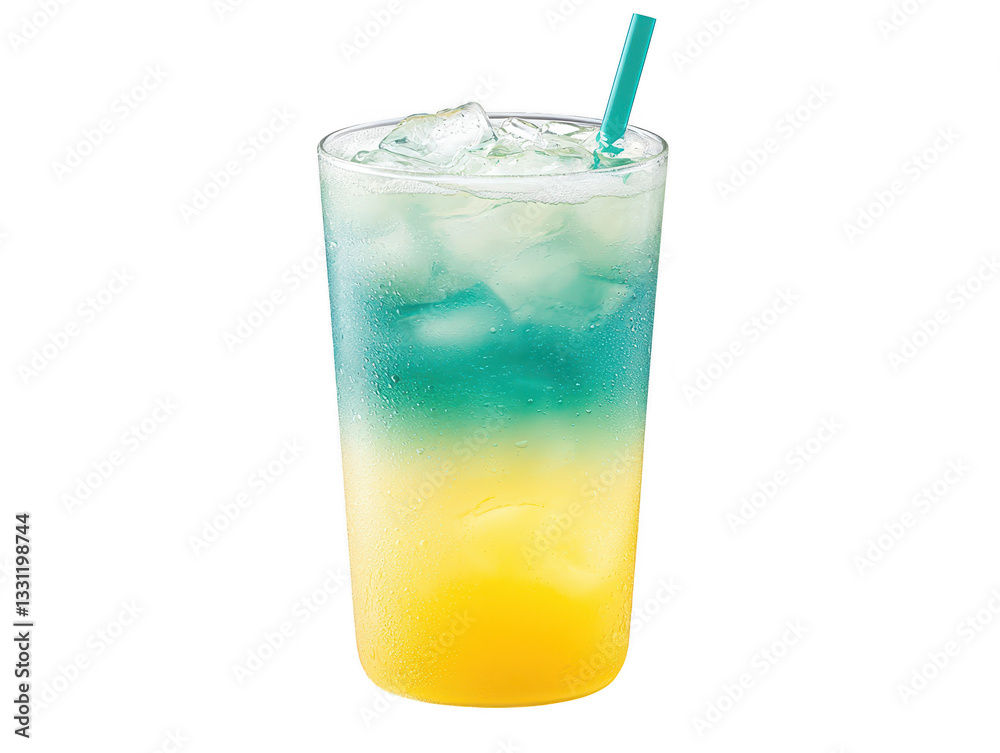 Tall glass of refreshing beverage with straw, a cool and thirstquenching delight Tall glass of refreshing beverage with straw, a cool and thirstquenching delight