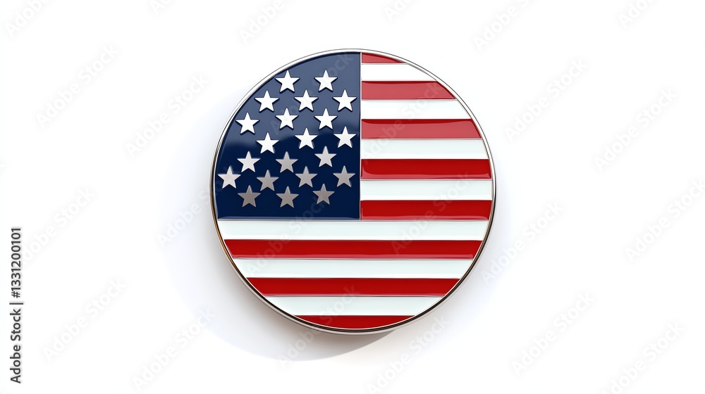 Circle badge with American flag design on a white isolated background. Circle badge with American flag design on a white isolated background.