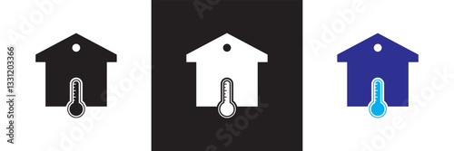 Home thermostat icon, simple house temperature vector for app logo ads web webpage button UI interface elements.  Vector illustration. isolated on white and black background. EPS 10