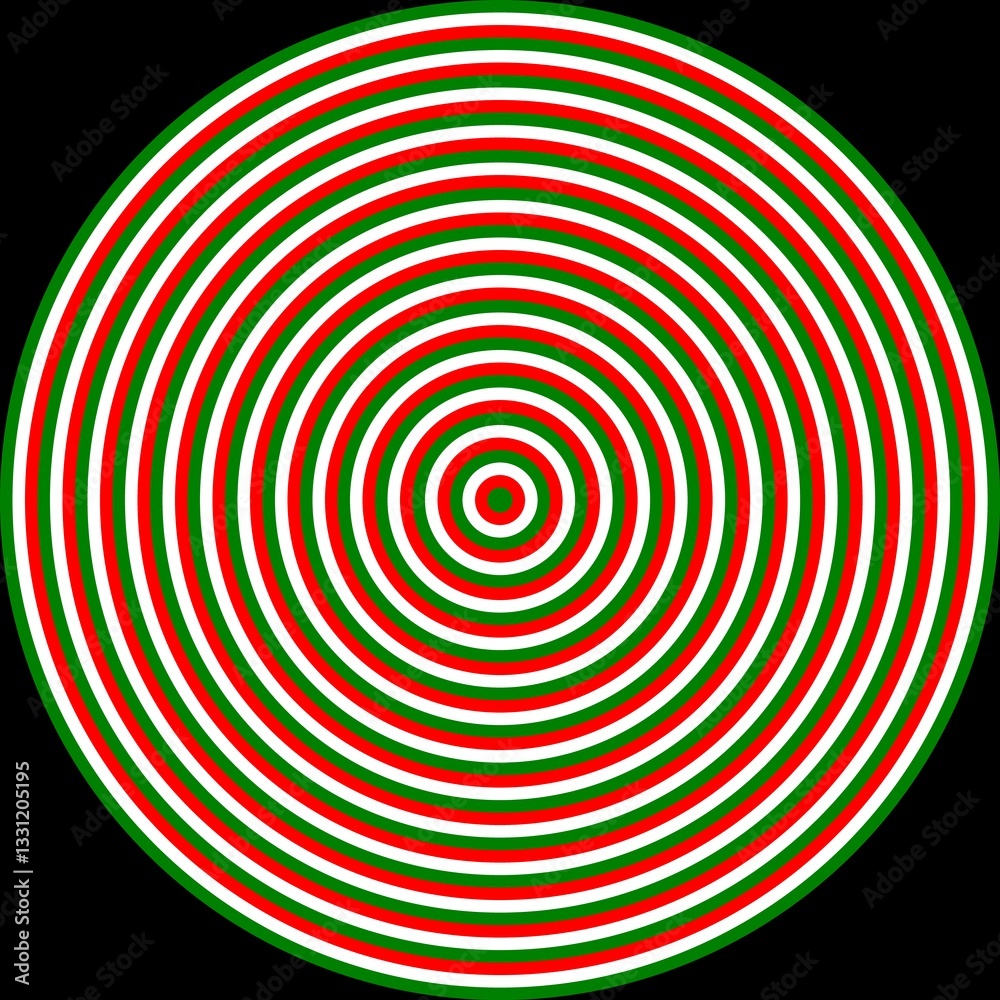 Naklejka premium 40 concentric circles equal thickness in alternating Green white and Red colors