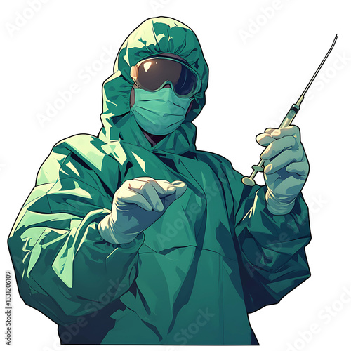 Medical Professional: a medical professional is clad in protective gear, preparing a syringe, representing dedication to healthcare and safety.