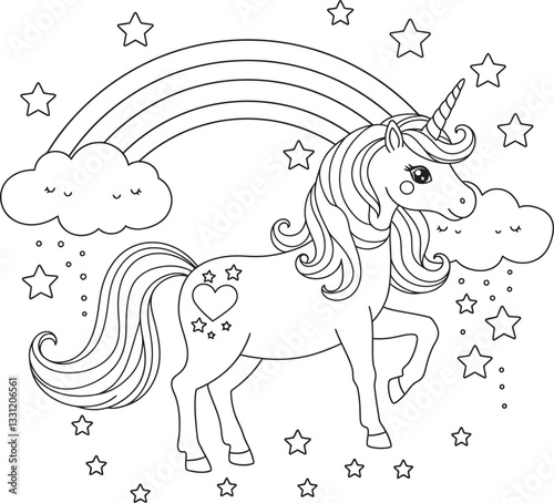 Unicorn & Rainbow Coloring Page 