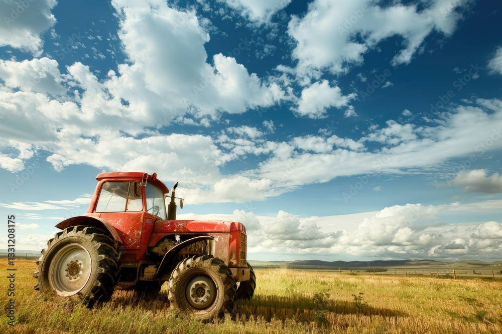 Ultra Quality Image of Tractor on Agricultural Field Against Sky Ultra Quality Image of Tractor on Agricultural Field Against Sky