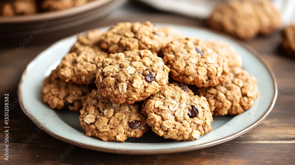 a plate of homemade no baked oatmeal cookies a plate of homemade no baked oatmeal cookies