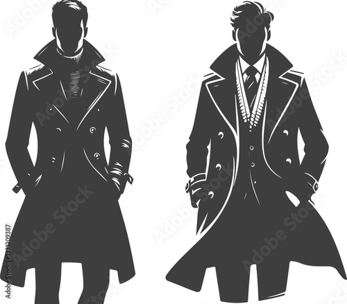 Man overcoat back white color style technical template Design.