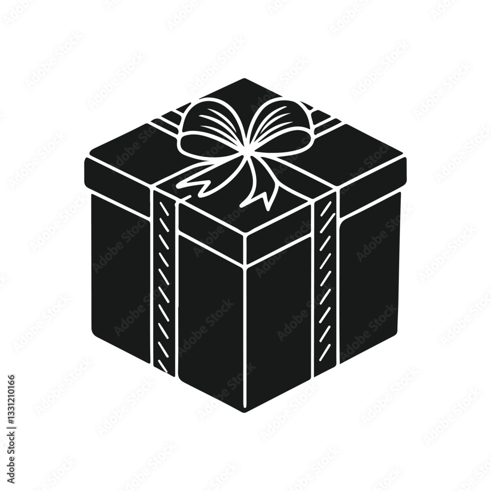black Gift box flat line silhouette set on white background black Gift box flat line silhouette set on white background
