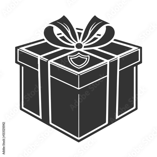 black Gift box flat line silhouette set on white background