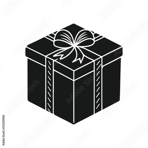 black Gift box flat line silhouette set on white background