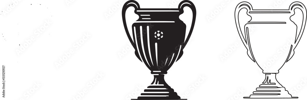 Black cup isolated on white background. Flat vector design element. UEFA Champions league vector cup isolated on white. Competition winner prize trophy. Football symbol icon. Black cup silhouette
Black cup isolated on white background. Flat vector design element. UEFA Champions league vector cup isolated on white. Competition winner prize trophy. Football symbol icon. Black cup silhouette
