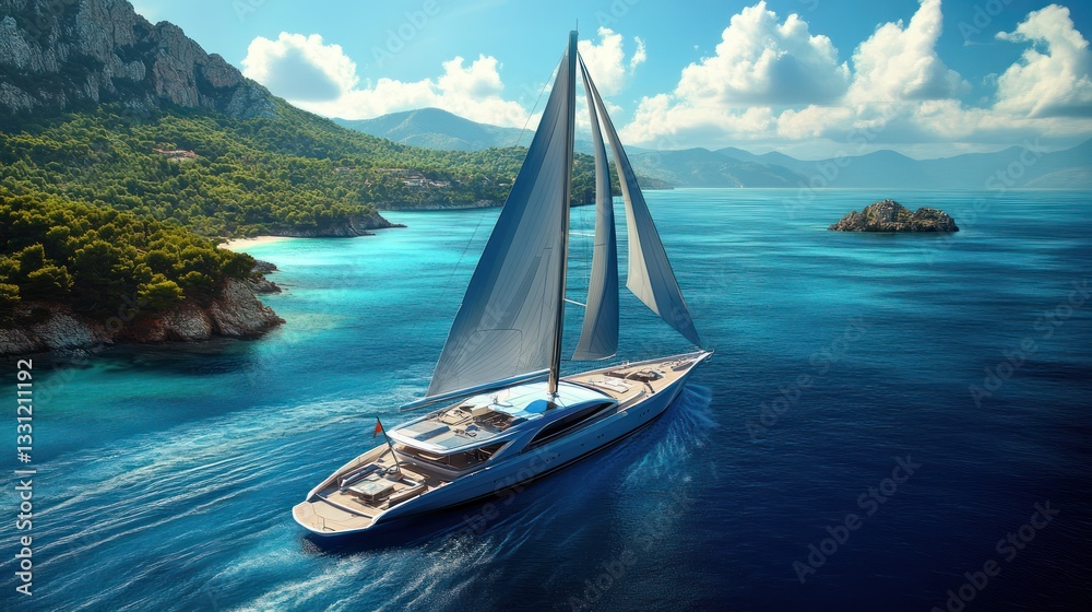 Obraz premium Yacht sailing coastal paradise