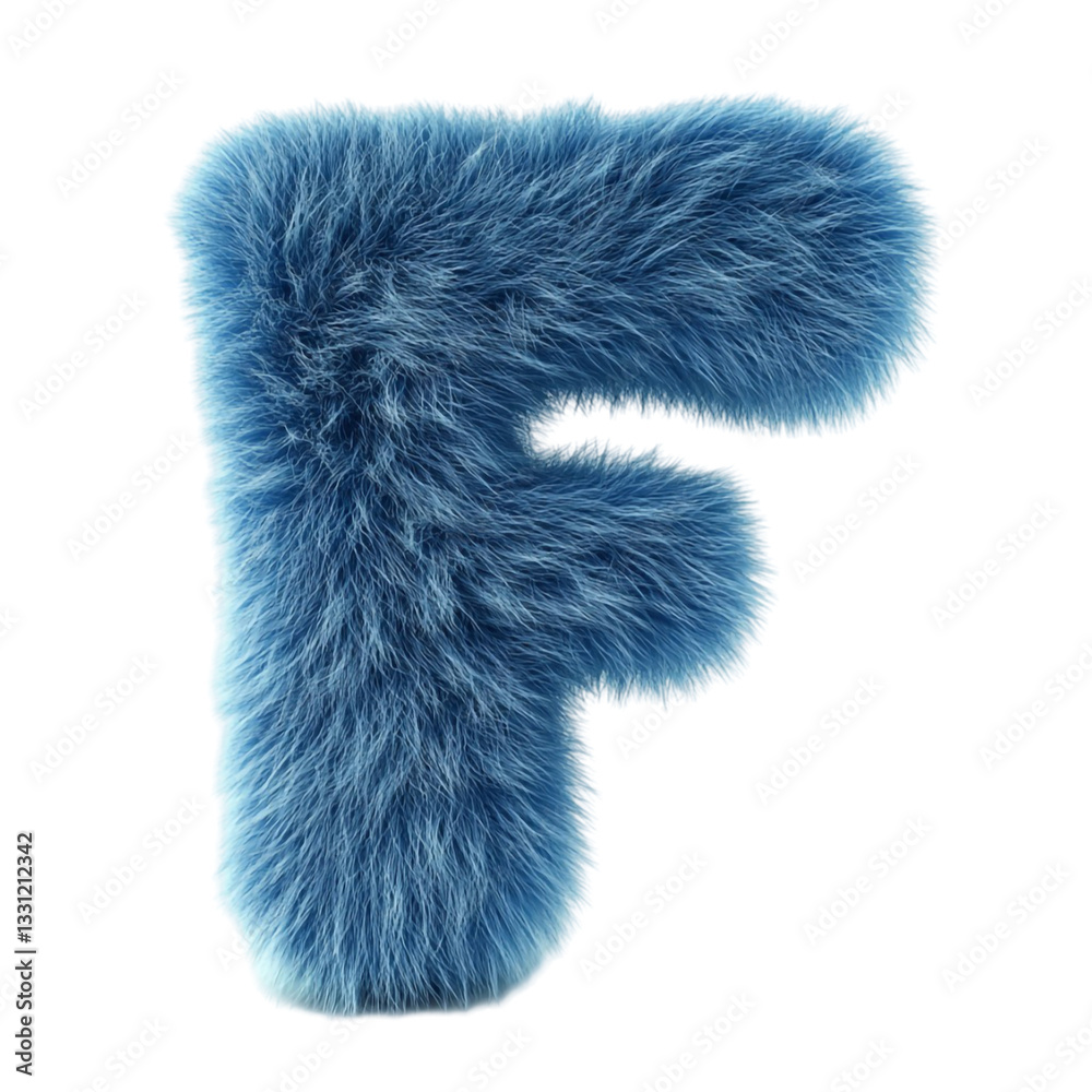 Fluffy blue letter F soft fur texture alphabet