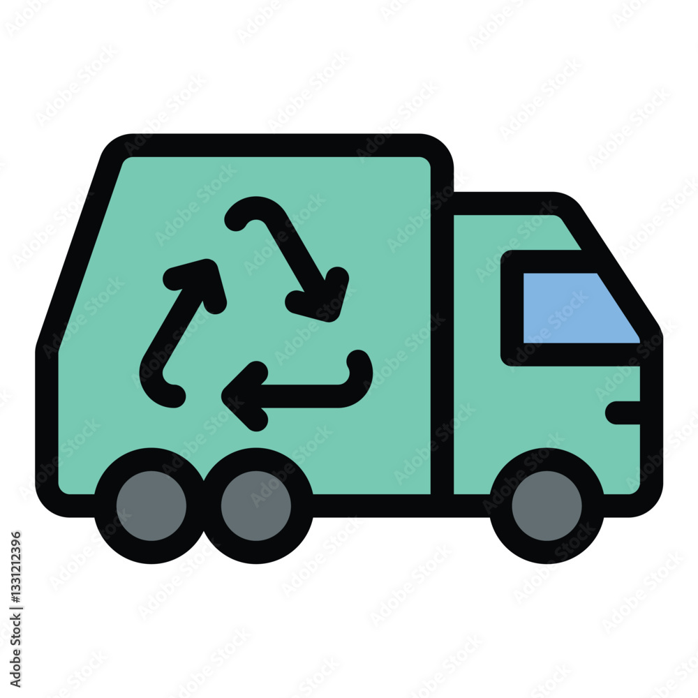 Recycling truck icon in flat line style representing waste management sustainability and environmental conservation ideal for eco-friendly transportation recycling programs and green initiatives Recycling truck icon in flat line style representing waste management sustainability and environmental conservation ideal for eco-friendly transportation recycling programs and green initiatives